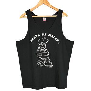 Vintage Tank Top Basta De Malana Print Rare‎ Adult Sz XL Black USA Single Stitch
